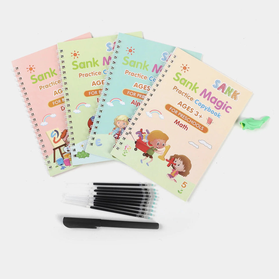 Sank Magic Practice Copybook (4 Books + Pen + 10 Refills) – Reusable Kids Book