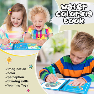 Magic Water Drawing Book for Kids – Reusable Mess-Free Coloring Book with Magic Pen