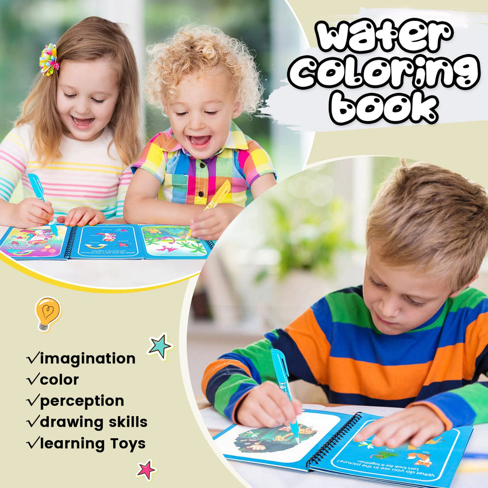 Magic Water Drawing Book for Kids – Reusable Mess-Free Coloring Book with Magic Pen