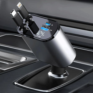 Multi-Port 120W Retractable USB-C Car Charger for Mobile Devices