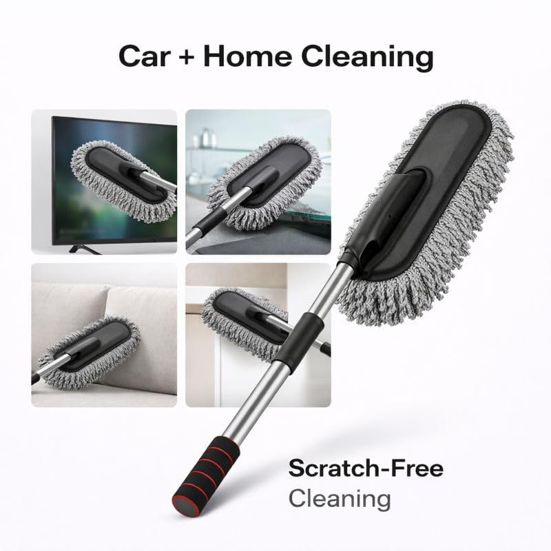 Car Duster Exterior Scratch Free Microfiber Car Cleaning Brush, Extendable Handle Pollen and Dust Brush for Truck, SUV, Vehicles and Home Cleaning