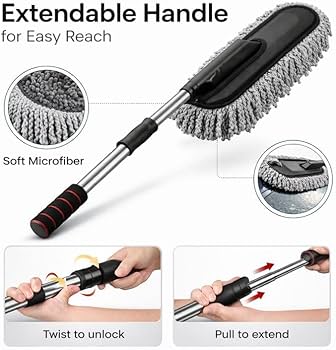 Car Duster Exterior Scratch Free Microfiber Car Cleaning Brush, Extendable Handle Pollen and Dust Brush for Truck, SUV, Vehicles and Home Cleaning