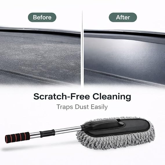 Car Duster Exterior Scratch Free Microfiber Car Cleaning Brush, Extendable Handle Pollen and Dust Brush for Truck, SUV, Vehicles and Home Cleaning