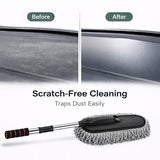 Car Duster Exterior Scratch Free Microfiber Car Cleaning Brush, Extendable Handle Pollen and Dust Brush for Truck, SUV, Vehicles and Home Cleaning