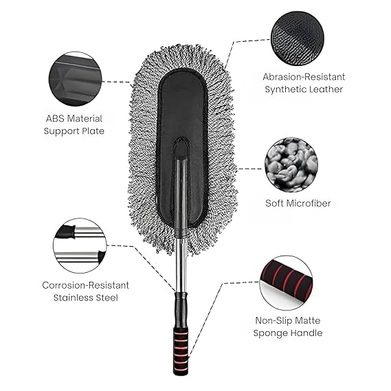 Microfiber Extendable Cleaning Mop Car Wash Cleaning Brush Car Duster, Scratch Free Auto Exterior Interior Large Dusting Cleaning Brush