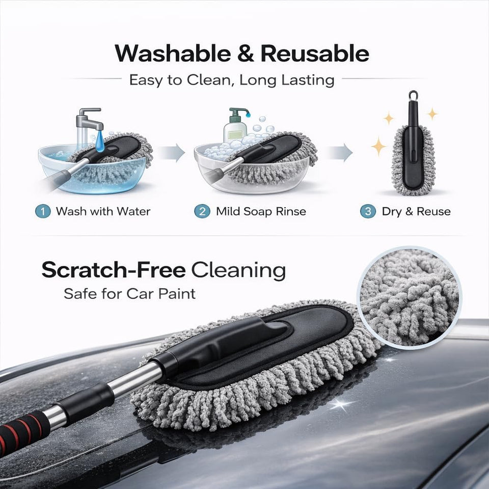 Car Duster Exterior Scratch Free Microfiber Car Cleaning Brush, Extendable Handle Pollen and Dust Brush for Truck, SUV, Vehicles and Home Cleaning