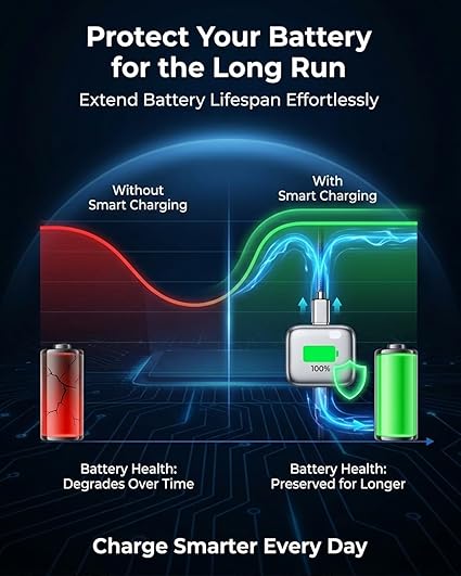 Smart Auto Stop Charging Adapter – Battery Health Protection | Auto Power-Off | Overcharge Protection | Fast Charging | Type-C Compatible
