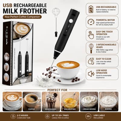 Rechargeable Coffee & Egg Beater – Portable Electric Handheld Milk Frother