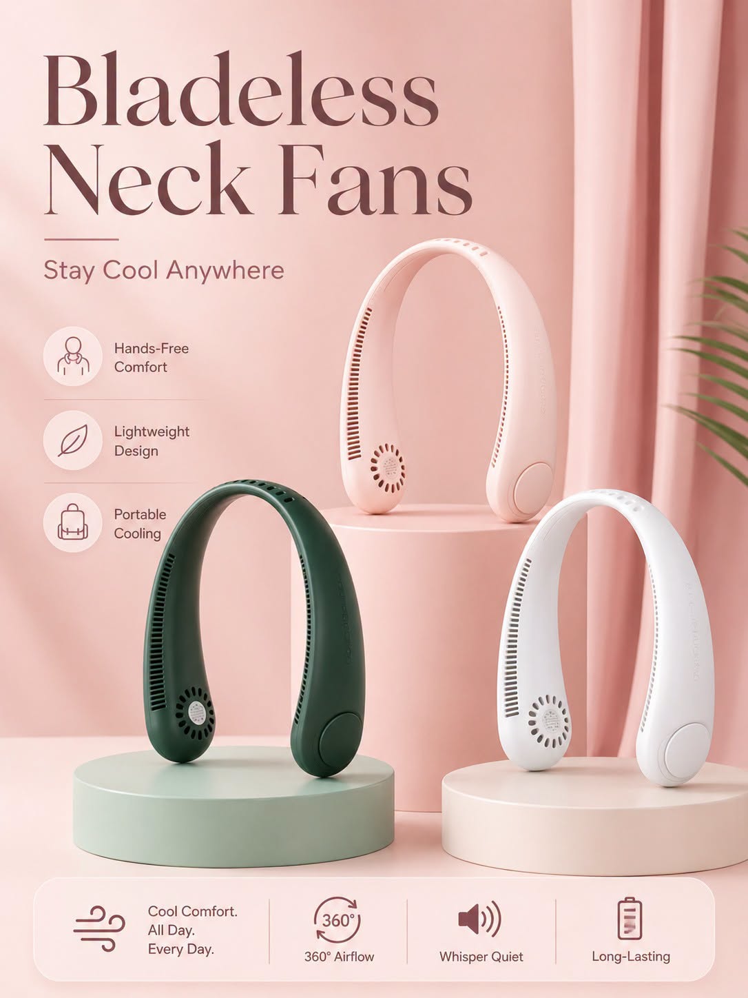 Portable Bladeless Neck Fan - Rechargeable USB Cooling Fan for Outdoor Sports, Home, Office, and Travel Hands-free Cooling