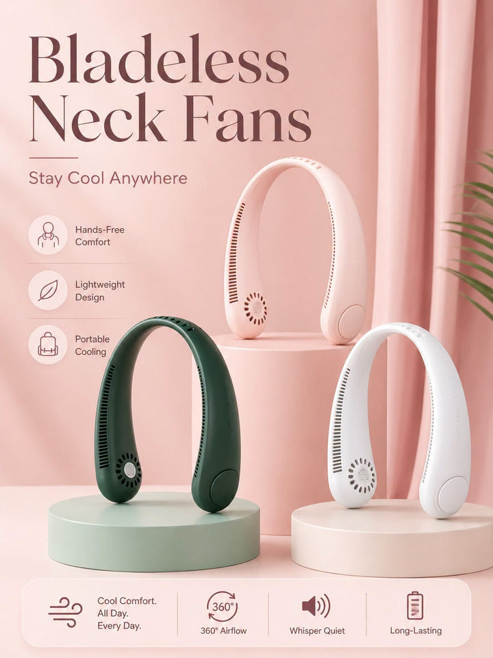 Portable Bladeless Neck Fan - Rechargeable USB Cooling Fan for Outdoor Sports, Home, Office, and Travel Hands-free Cooling