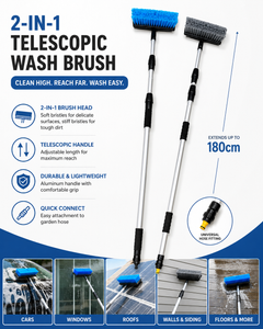 12FT Solar Panel Cleaning Brush with Water Flow | Extendable Telescopic Cleaning Brush