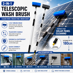 12FT Solar Panel Cleaning Brush with Water Flow | Extendable Telescopic Cleaning Brush