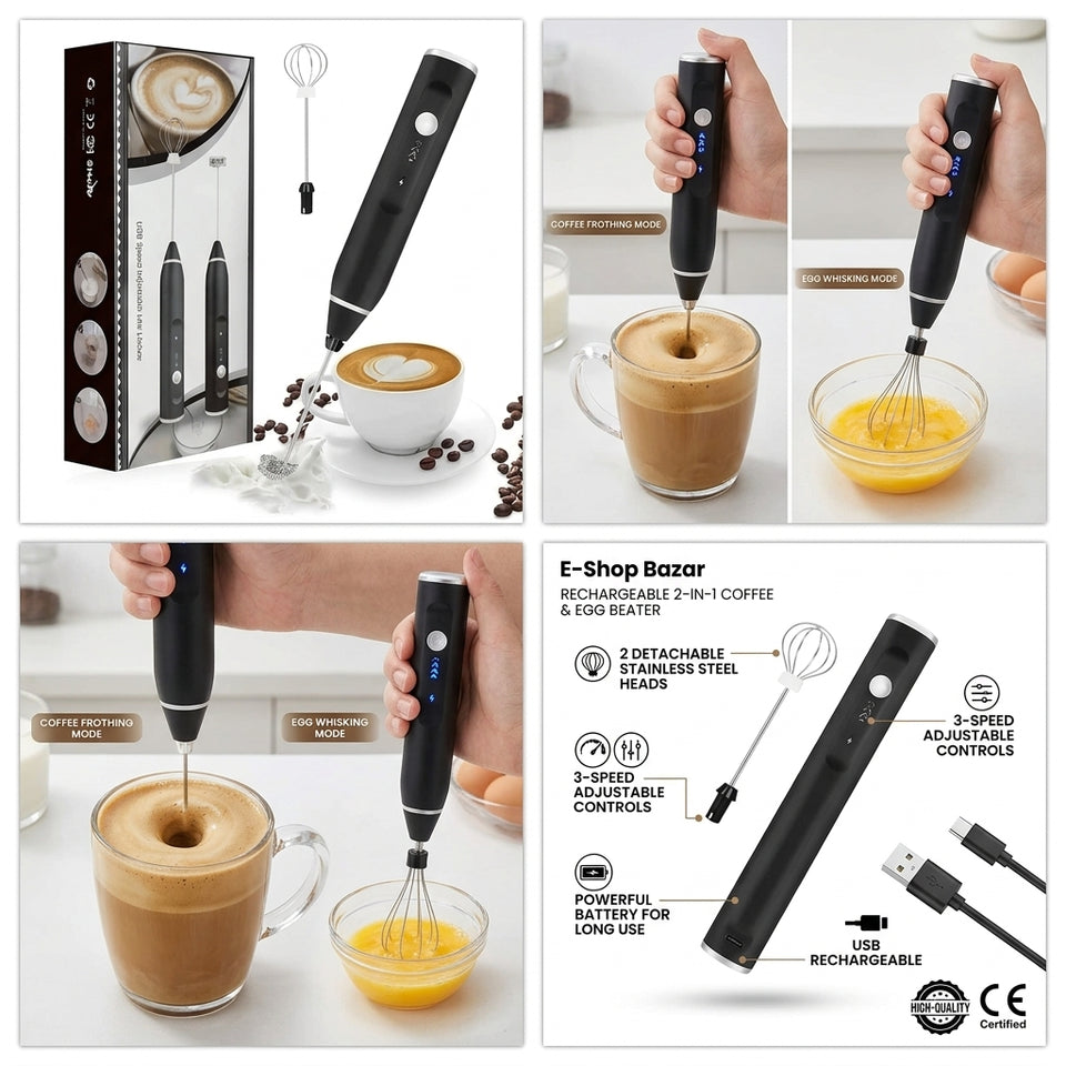 Rechargeable Coffee & Egg Beater – Portable Electric Handheld Milk Frother