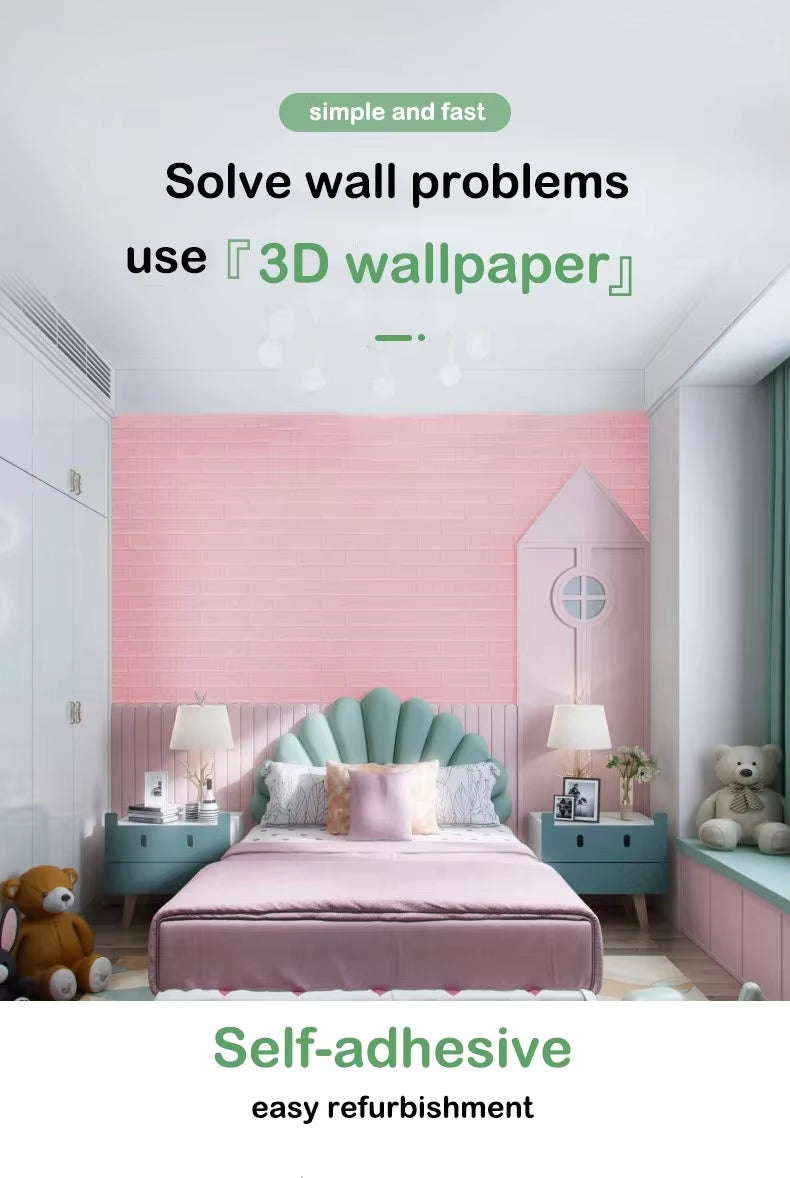 Self Adhesive 3D Wallpaper (Pack of 5) Peel And Stick Wall Panel Living Room Brick Stickers Bedroom Kids Room Brick Paper Home Decor
