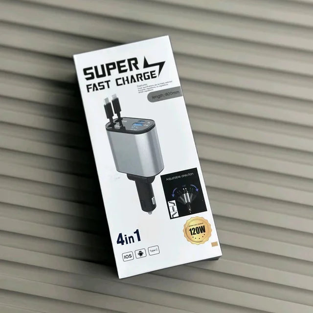 Multi-Port 120W Retractable USB-C Car Charger for Mobile Devices
