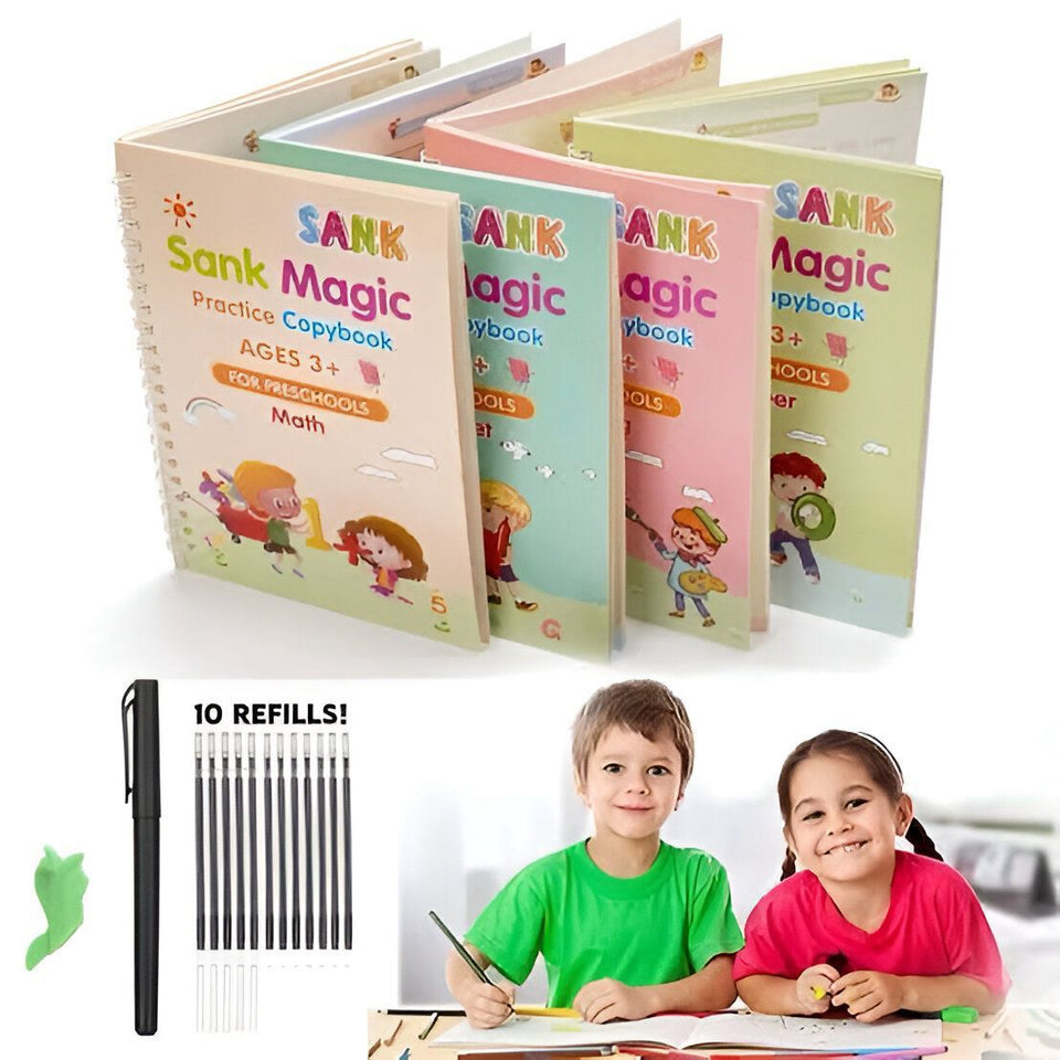 Sank Magic Practice Copybook (4 Books + Pen + 10 Refills) – Reusable Kids Book
