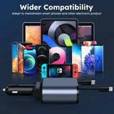 Multi-Port 120W Retractable USB-C Car Charger for Mobile Devices