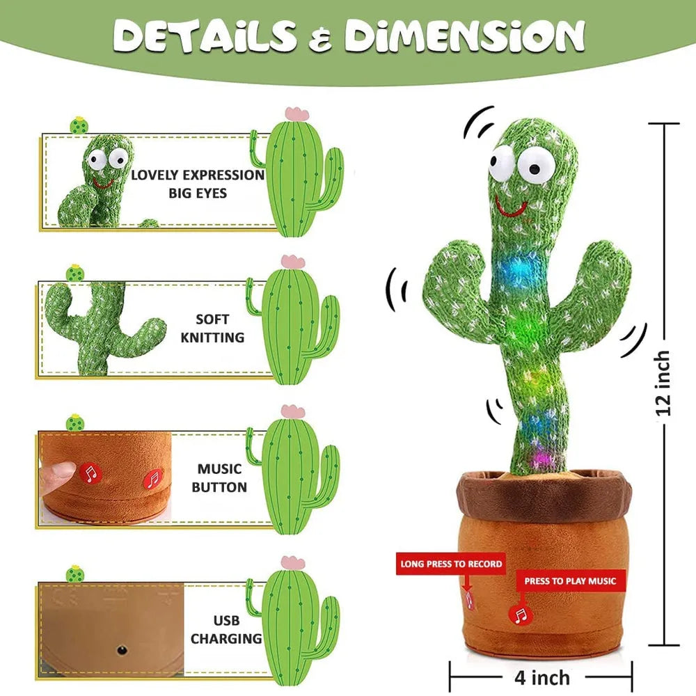 Cute Dancing & Talking Cactus Toy – Singing, Recording & Dancing Plush for Kids
