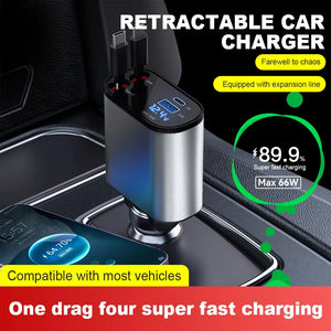 Multi-Port 120W Retractable USB-C Car Charger for Mobile Devices
