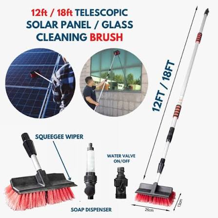 12FT Solar Panel Cleaning Brush with Water Flow | Extendable Telescopic Cleaning Brush