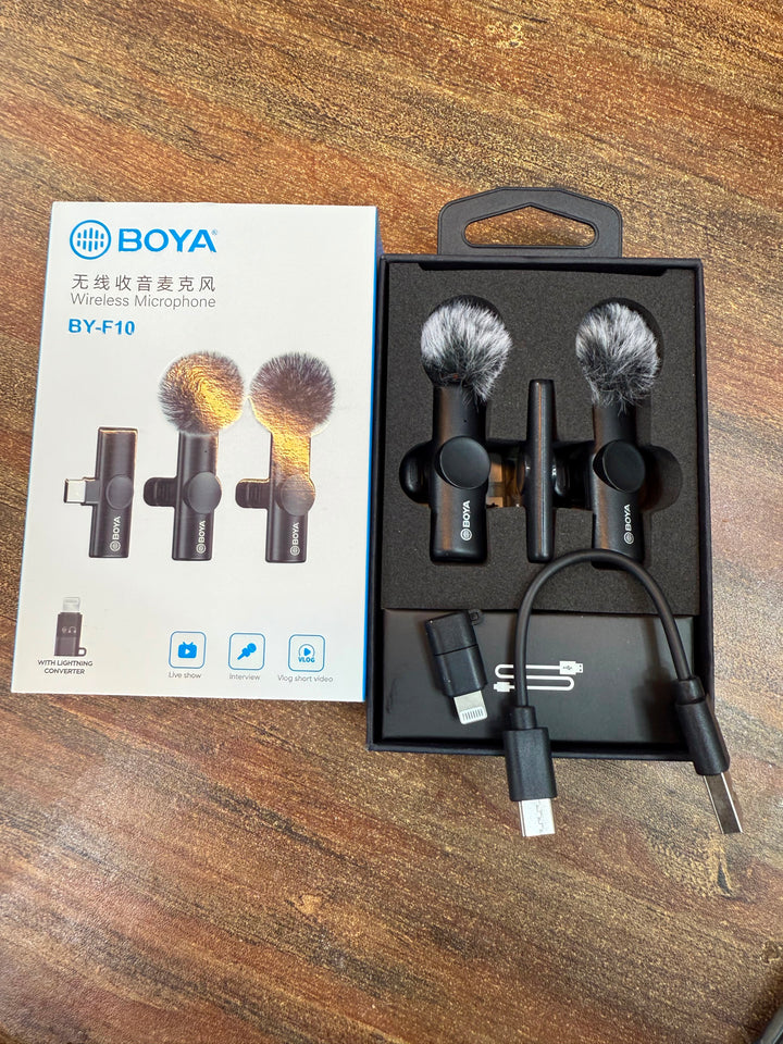 BOYA BY-F10 2.4GHz Wireless Lavalier Microphone – Noise Cancelling, Plug & Play, 50M Range