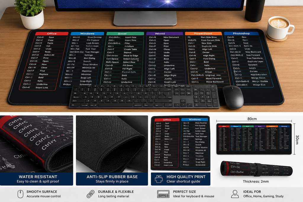 Anti-Slip Keyboard & Mouse Pad (With Shortcut Key Pattern)
