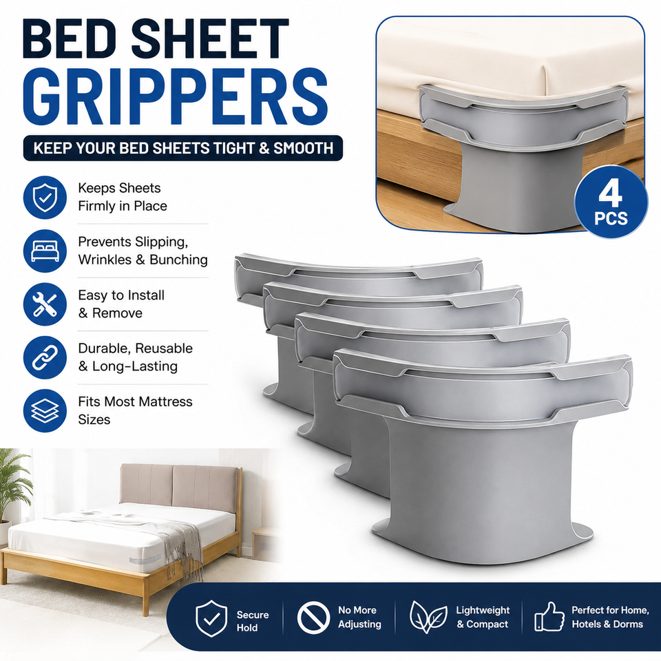 4PCS Adjustable Bed Sheet Grippers – Non-Slip Mattress Sheet Holder Clips | Keeps Fitted Sheets Tight & Wrinkle-Free