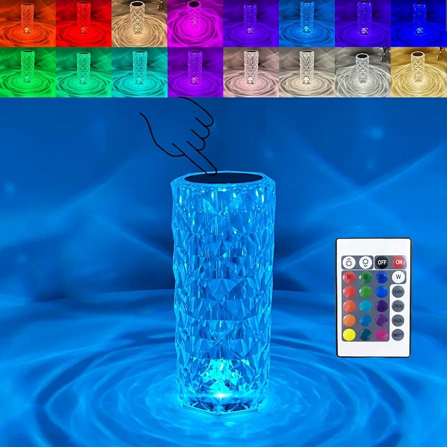 16-Color Crystal Diamond LED Table Lamp – Touch & Remote Control | Rechargeable