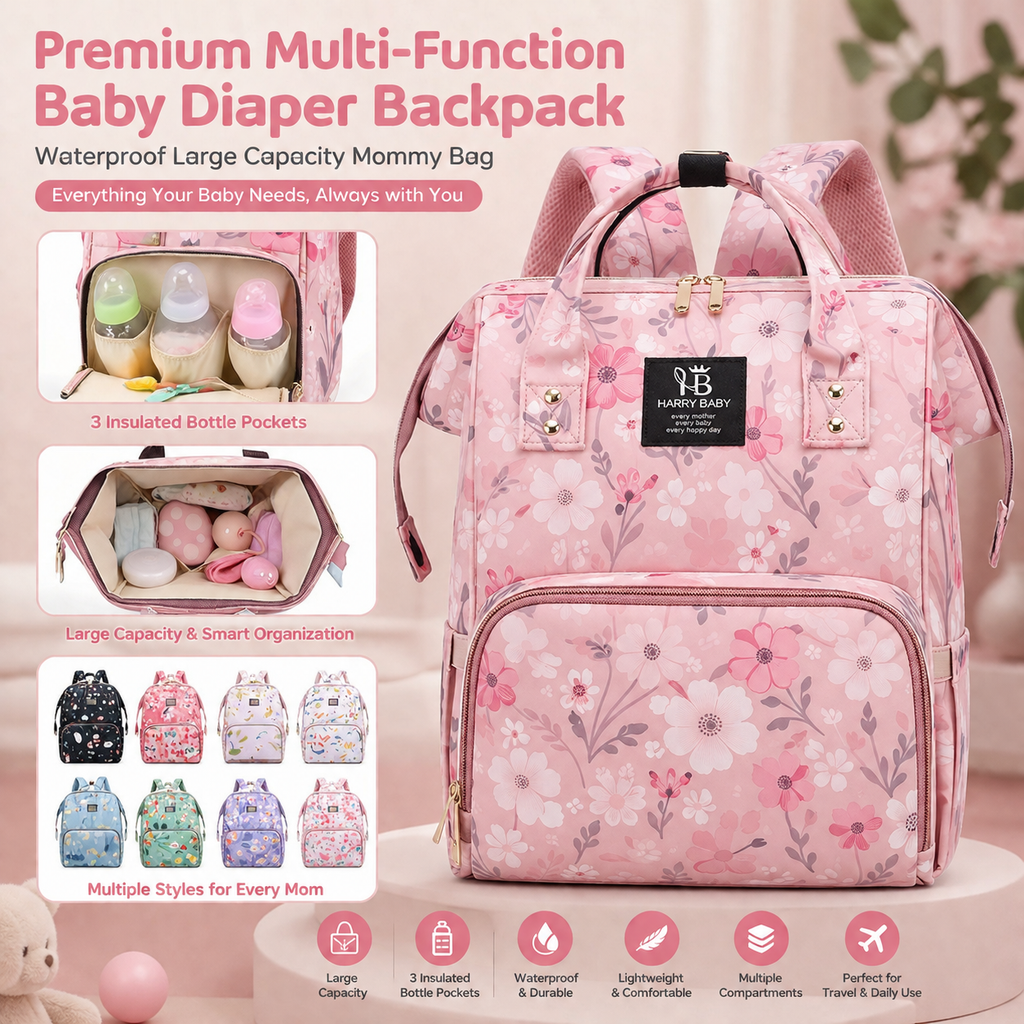 Luxury Multi-Function Baby Diaper Backpack – Large Capacity Waterproof Mummy Bag for Travel & Baby Care