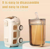 Cute Bus Shape Kids Water Bottle with Straw & Carry Strap | Leakproof Travel Bottle