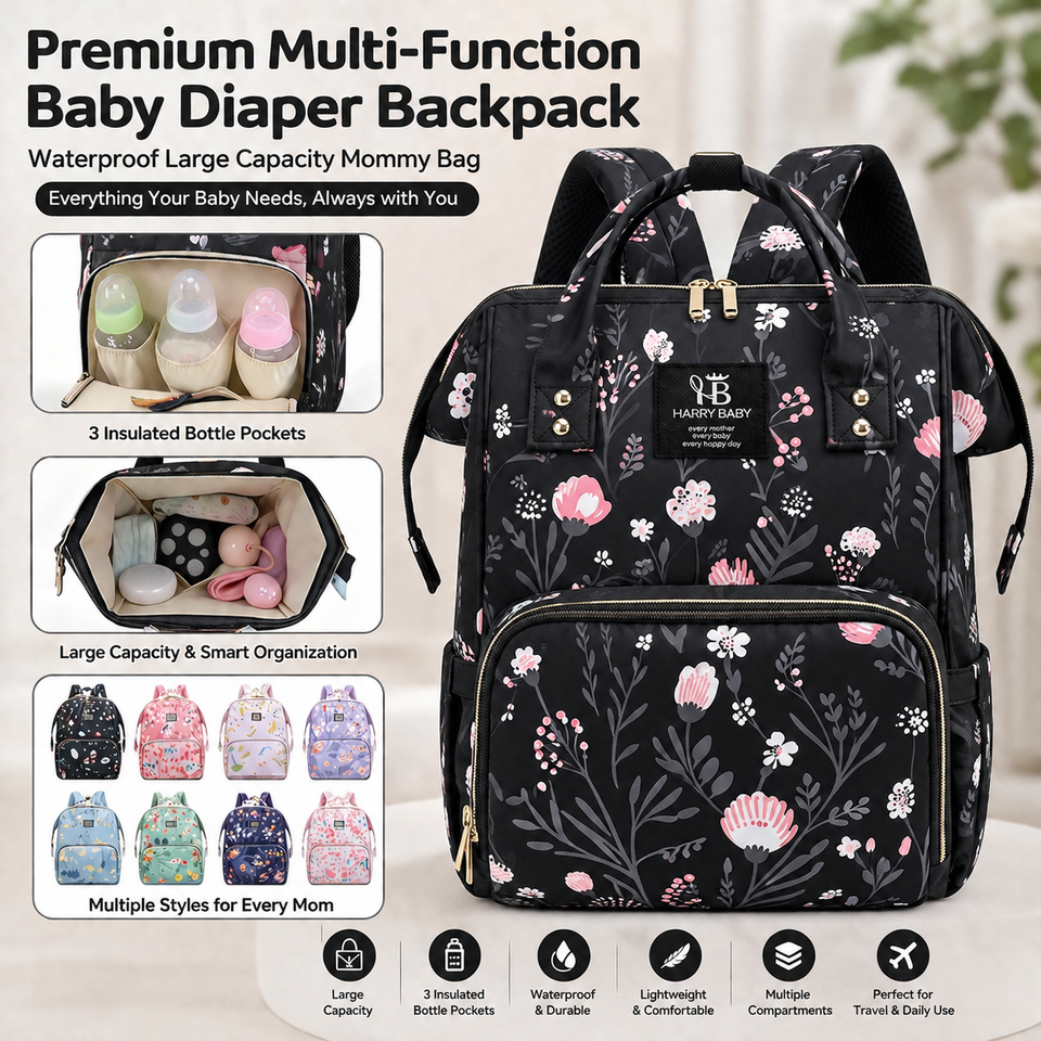 Luxury Multi-Function Baby Diaper Backpack – Large Capacity Waterproof Mummy Bag for Travel & Baby Care