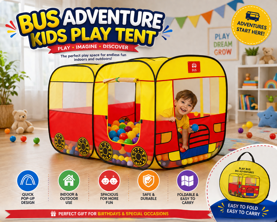 Luxury Bus Style Kids Play Tent | Foldable Playhouse for Boys & Girls