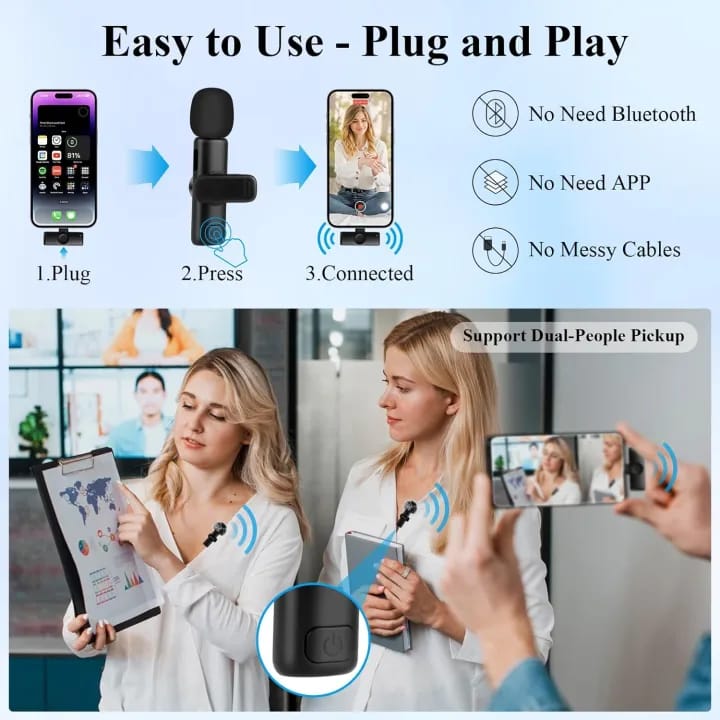 BOYA BY-F10 2.4GHz Wireless Lavalier Microphone – Noise Cancelling, Plug & Play, 50M Range