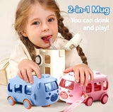 Cute Bus Shape Kids Water Bottle with Straw & Carry Strap | Leakproof Travel Bottle