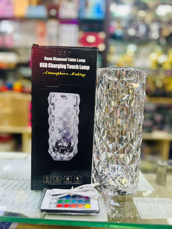 16-Color Crystal Diamond LED Table Lamp – Touch & Remote Control | Rechargeable